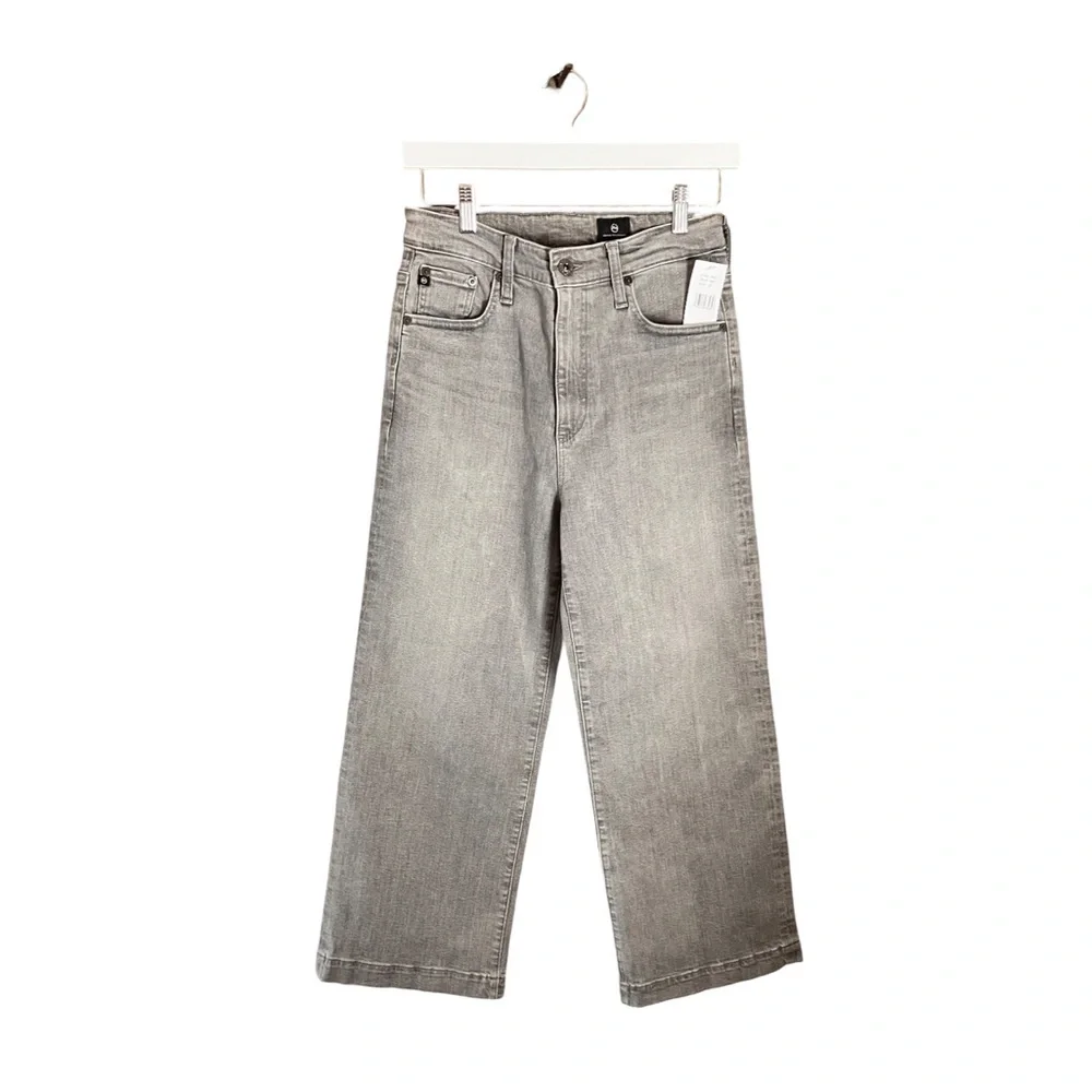 New AG Adriano Goldschmied High Rise Wide Leg Cropped Denim Jeans 27 Light Gray - Picture 4 of 16
